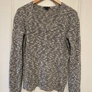 Theory B&W Cotton/Linen Marled V-Neck Sweater